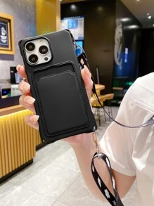 Funda de móvil unicolor con con ranura de tarjeta & Acollador - Negro - Ver 2