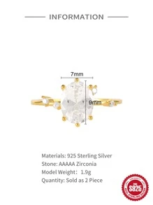 1入組蛋形鑽石方晶鋯石銀戒指適合女士優雅婚禮首飾類