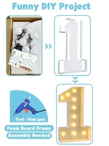 1pc DIY Number Box & Light String, Birthday Party Decoration Number Of Lighting Modeling Box - trắng - Xem 5
