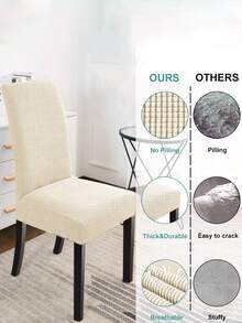 6 Bộ Vỏ ghế bằng sợi polyester có thể tháo rời theo phong cách hiện đại cho phòng ăn, phòng khách, phòng ngủ, bốn mùa - Màu be - Xem 3