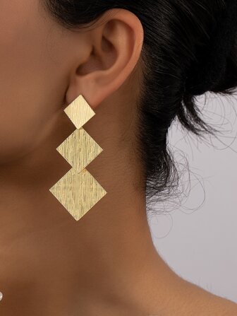1 par Guldpläterad Metallic Fyrkant Hänge Med Vertikala ränder Design , Perfekt För sommaren Fester , Bröllop , Semester , Enkel Bär , Independence Day , Utbildning , Semester Presenter , Dinglar Örhängen För kvinnor