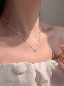 1入精美貝母裝飾心形925純銀吊墜項鍊,適合作為女士禮物