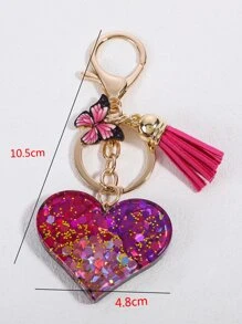 1入組時尚金屬亮絲心,蝴蝶和流蘇鑰匙圈 - 彩色 - 查看 3