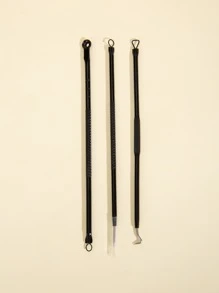 不銹鋼痤瘡針工具，3入组/套不銹鋼黑頭去除工具套裝護膚卸妝工具 - 黑色 - 查看 2