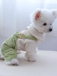1件小型和中型犬貓的寵物服裝,灯芯絨舒適可愛的四腳連體衣 - 綠色 - 查看 6