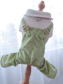1件小型和中型犬貓的寵物服裝,灯芯絨舒適可愛的四腳連體衣 - 綠色 - 查看 4