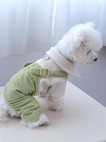 1件小型和中型犬貓的寵物服裝,灯芯絨舒適可愛的四腳連體衣 - 綠色 - 查看 5