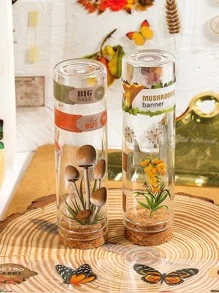 100 张复古花朵美学贴纸套装，可爱花卉植物蘑菇蝴蝶 PET 透明自粘剪贴簿贴纸，适用于日记笔记本电脑手机壳笔记本礼品标签相册