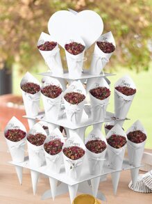 57 chiếc Khay hoa giấy nhiều lớp màu trắng hình vuông, Bộ nón giấy hoa khô trang trí đám cưới - trắng - Xem 2