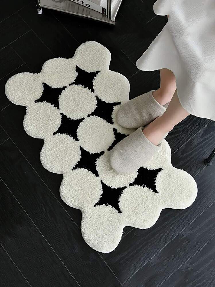 1 tấm thảm phòng tắm hình ngôi sao đa giác mềm mại kích thước 45X60cm (17,7X23,6 inch), thảm trải sàn phòng ngủ, phòng khách, nhà bếp, cửa ra vào, thảm chống trượt, thấm hút tối giản màu đen và trắng dùng cho phòng tắm/cửa ra vào - Đen và trắng - Xem 6