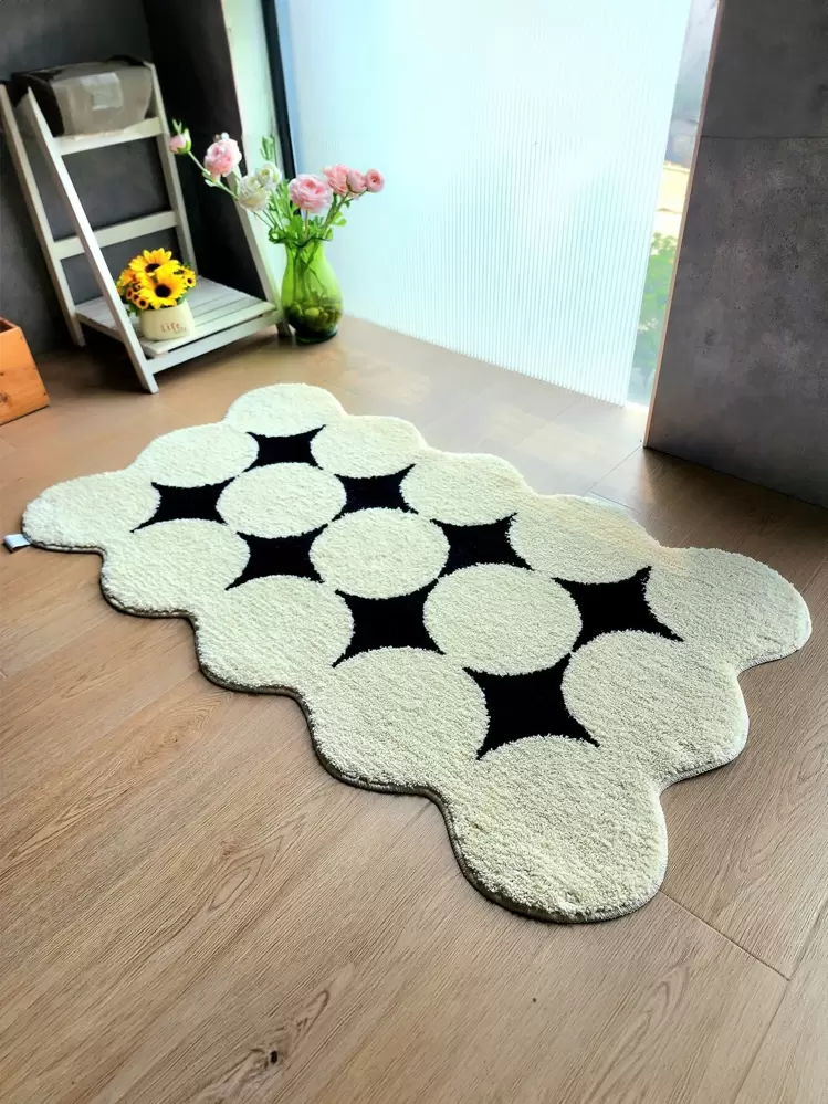 1 tấm thảm phòng tắm hình ngôi sao đa giác mềm mại kích thước 45X60cm (17,7X23,6 inch), thảm trải sàn phòng ngủ, phòng khách, nhà bếp, cửa ra vào, thảm chống trượt, thấm hút tối giản màu đen và trắng dùng cho phòng tắm/cửa ra vào - Đen và trắng - Xem 7