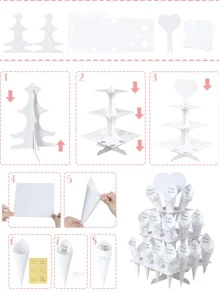 57 chiếc Khay hoa giấy nhiều lớp màu trắng hình vuông, Bộ nón giấy hoa khô trang trí đám cưới - trắng - Xem 6