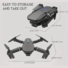 Drone RC plegable E88 con cámara, mantenimiento de altitud, despegue/aterrizaje con un solo botón, volteretas 3D, control por aplicación, accesorios incluidos, adecuado para mayores de 14 años, el control remoto requiere 3 pilas AA (se venden por separado) - Negro - Ver 3