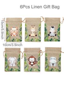 6 Chiếc Rừng Động Vật Phong Cách Dây Rút Vải Lanh Túi Quà Tặng, Vải Bố Túi Quà Tặng, đám cưới Sinh Nhật Cho Bé Quà Tặng Đóng Gói Túi - Nhiều màu - Xem 4