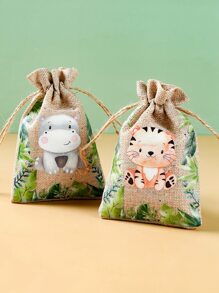 6 Chiếc Rừng Động Vật Phong Cách Dây Rút Vải Lanh Túi Quà Tặng, Vải Bố Túi Quà Tặng, đám cưới Sinh Nhật Cho Bé Quà Tặng Đóng Gói Túi - Nhiều màu - Xem 1