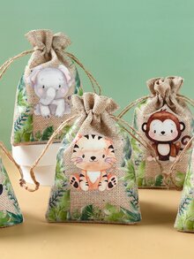 6 Chiếc Rừng Động Vật Phong Cách Dây Rút Vải Lanh Túi Quà Tặng, Vải Bố Túi Quà Tặng, đám cưới Sinh Nhật Cho Bé Quà Tặng Đóng Gói Túi - Nhiều màu - Xem 3