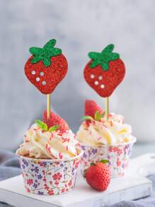 12 chiếc Fruit Strawberry Design Paper Cake Topper Cho Chủ Đề Mùa Hè Tắm Cho Bé, Trang Trí Tiệc Sinh Nhật - Nhiều màu - Xem 1