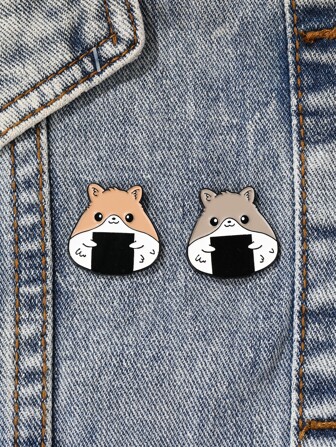 2入組創意可愛卡通倉鼠金屬胸針,適用於包,衣服,帽,裝飾用品,學生胸章,情侶禮品