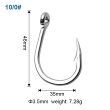 10入組大鯊魚鉤,不銹鋼鉤適用於和垂釣,深的大海釣魚配件 - 灰色 - 查看 10