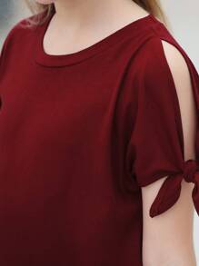 Tween Girl Solid Knot Cuff Tee - Burgundy - View 6