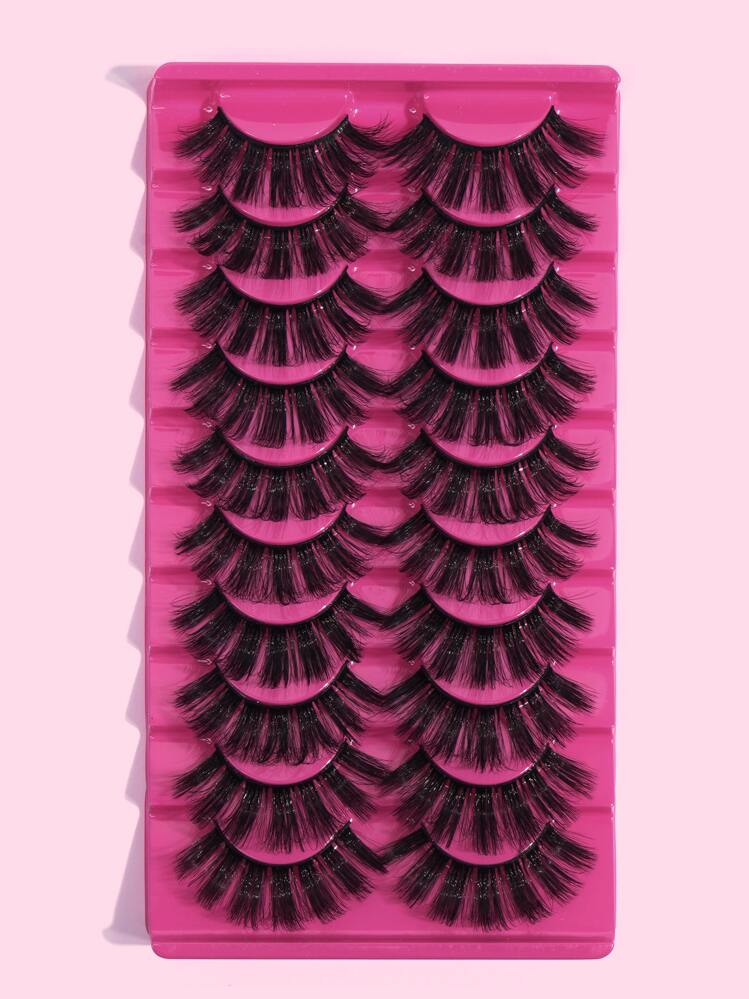 Happy Butterfly 10pairs/pack Curly Natural False Eyelashes, Made Of Artificial Mink Hair For Lengthening & Thickening - Black - View 2