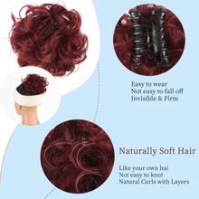凌亂髮髻發片凌亂高髻假髮女式波浪捲曲髮圈夾爪髮髻合成爪夾帶頭髮 - 酒紅色 - 查看 6
