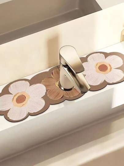 1pc Flower Shaped Diatomite Faucet Absorbent Mat For Hand-washing Sink, Kitchen Sink, Bathroom Sink, Anti-splash And Dirty-resistant