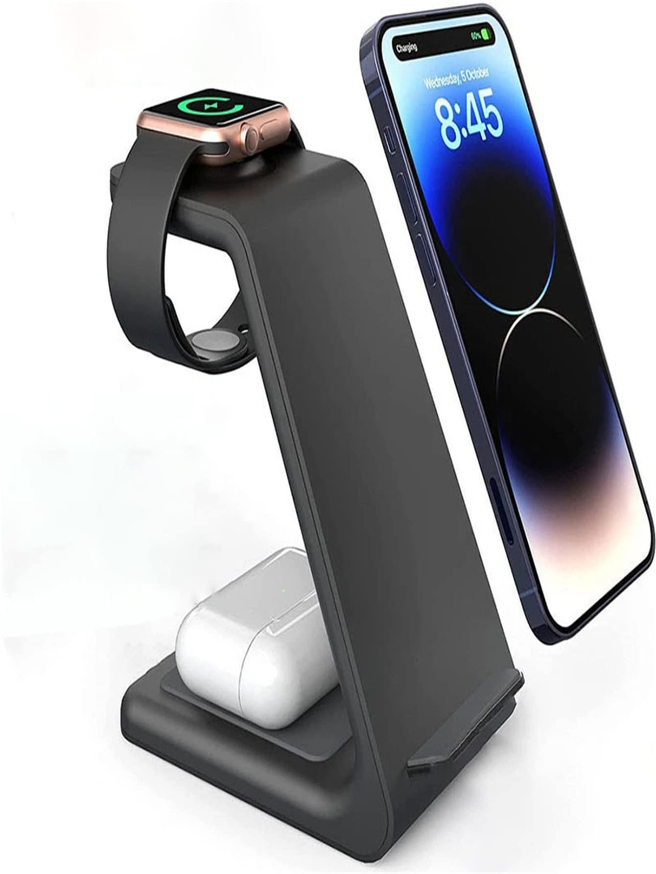 素色三合一無線充電器適用於Apple Watch,iPhone,AirPods - 黑色 - 查看 1
