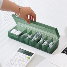 Plastic Cable Organizer Box For Phone Charger And Other Cables, Power Cord Storage Case With Dividers And Winder - White - View 5