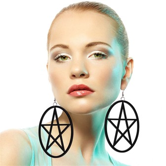 黑色和白色亞克力五角星、五邊形和圓形耳環