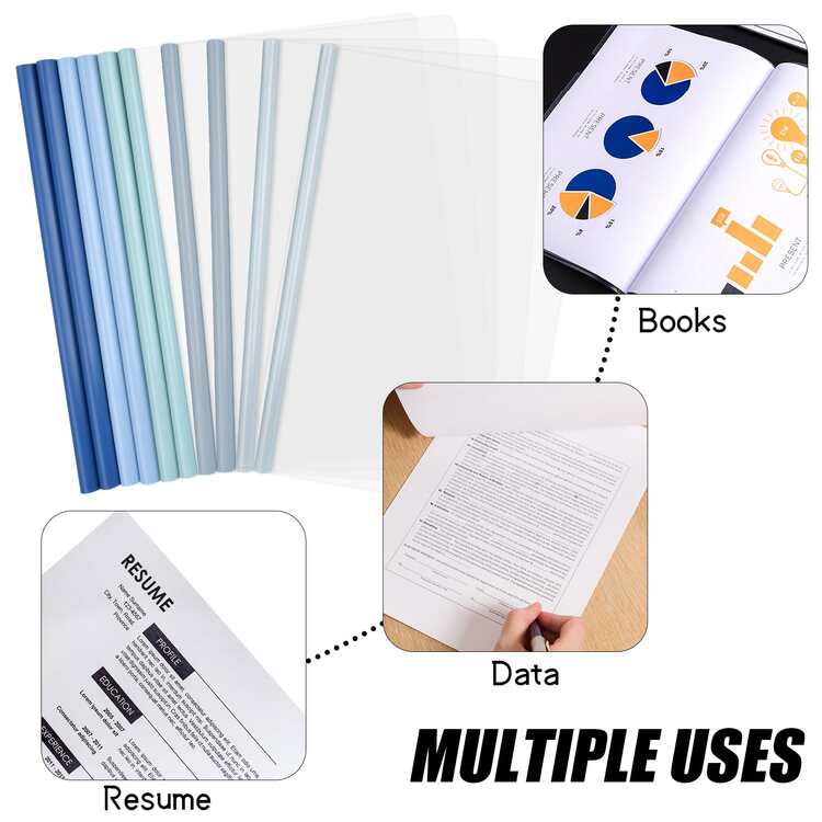 10 piezas A4 transparente cubiertas con Clip , de plástico Funda de archivo con corredizo barra , proyecto presentación Carpeta , Funda para casa escuela oficina Organizador de documentos ( 5 colores ) - Multicolor - Añade 6