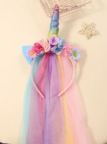 1pc Unicorn Colorful Mesh Flower Headband For Girls (toddler/ Little/ Big Kid)