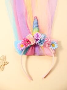 1pc Unicorn Colorful Mesh Flower Headband For Girls (toddler/ Little/ Big Kid)
