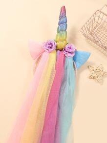 1pc Unicorn Colorful Mesh Flower Headband For Girls (toddler/ Little/ Big Kid)