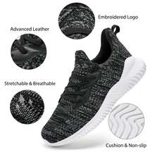 Womens Walking Tennis Shoes - Breathable Lightweight Workout Shoes Slip on Running Sneakers Casual Memory Foam Sneakers for Gym - 混合黑色和白色 - 查看 4