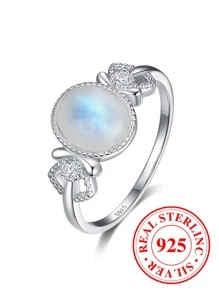 1 Sang Trọng Công Chúa Bạc Hình Bầu Dục Đá Mặt Trăng Cho Nữ, Hẹn Hò/Sinh Nhật/Đính Hôn/Quà Cưới, bộ Trang Sức Thời Trang - Bạc - Xem 1