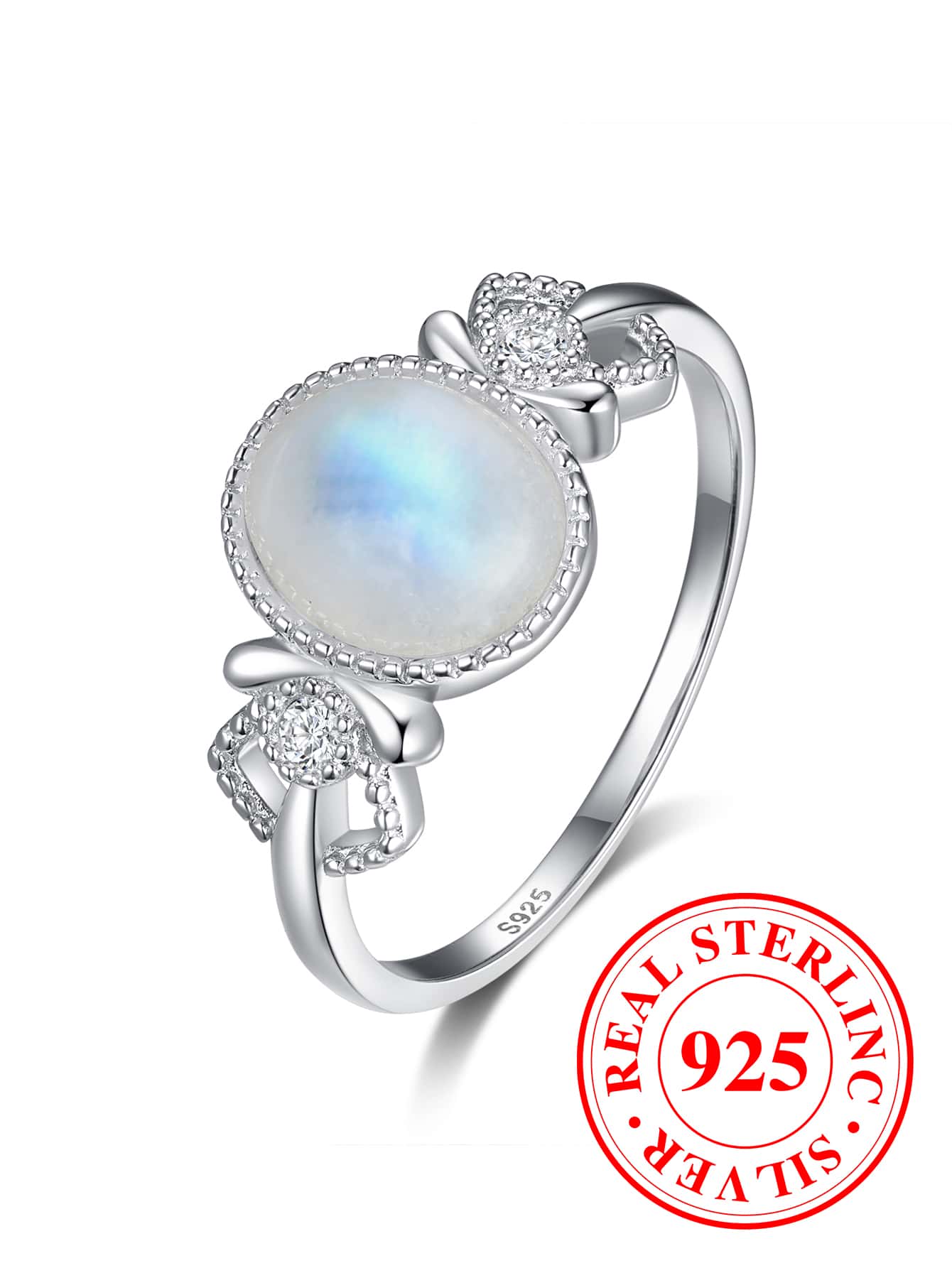 1 Sang Trọng Công Chúa Bạc Hình Bầu Dục Đá Mặt Trăng Cho Nữ, Hẹn Hò/Sinh Nhật/Đính Hôn/Quà Cưới, bộ Trang Sức Thời Trang - Bạc - Xem 1