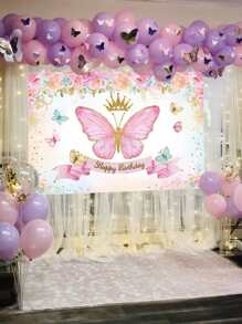 1入組粉色蝴蝶皇冠生日派對蝴蝶圖案背景織物 - 彩色 - 查看 3