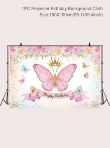 1入組粉色蝴蝶皇冠生日派對蝴蝶圖案背景織物 - 彩色 - 查看 2