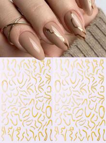 2pcs Gold Color Lines Nail Stickers Elegant Nail Art Decals Romance DIY for Women Nail Art Decoration - Gold - View 1