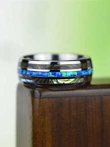 1入組8mm藍色時尚鮑魚殼不銹鋼戒指,婚戒,派對禮物,男士首飾類 - 彩色 - 查看 1