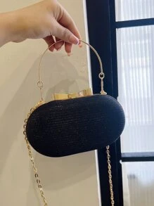 時尚迷你閃爍金屬鏈閃亮/閃亮便攜式金色女士晚禮服包，精美的婚禮斜跨手提袋 - 黑色 - 查看 4