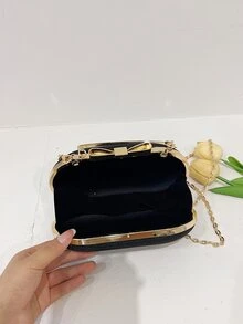 時尚迷你閃爍金屬鏈閃亮/閃亮便攜式金色女士晚禮服包，精美的婚禮斜跨手提袋 - 黑色 - 查看 5