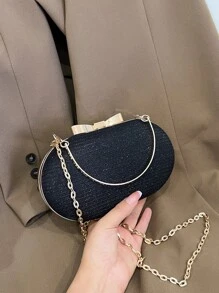 時尚迷你閃爍金屬鏈閃亮/閃亮便攜式金色女士晚禮服包，精美的婚禮斜跨手提袋 - 黑色 - 查看 1