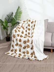 1入組熊形狀雙面法蘭絨長款長毛絨毯子,素色小憩毯子,雙層 - 彩色 - 查看 5