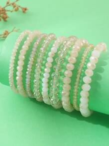 9pcs Faceted elastic bracelet - White - View 2