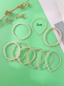 9pcs Faceted elastic bracelet - White - View 4