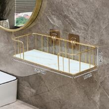 Marble Patterned Bathroom Shower Caddy Without Drilling 1pc, Bathroom Accessories, Room Decor