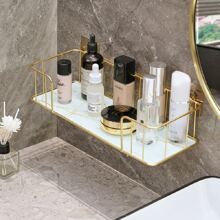 Marble Patterned Bathroom Shower Caddy Without Drilling 1pc, Bathroom Accessories, Room Decor