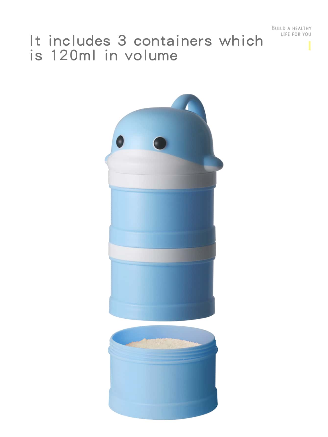 Cartoon Dolphin Infant Formula Milk Powder Dispenser, Portable Baby Food Container With Cover